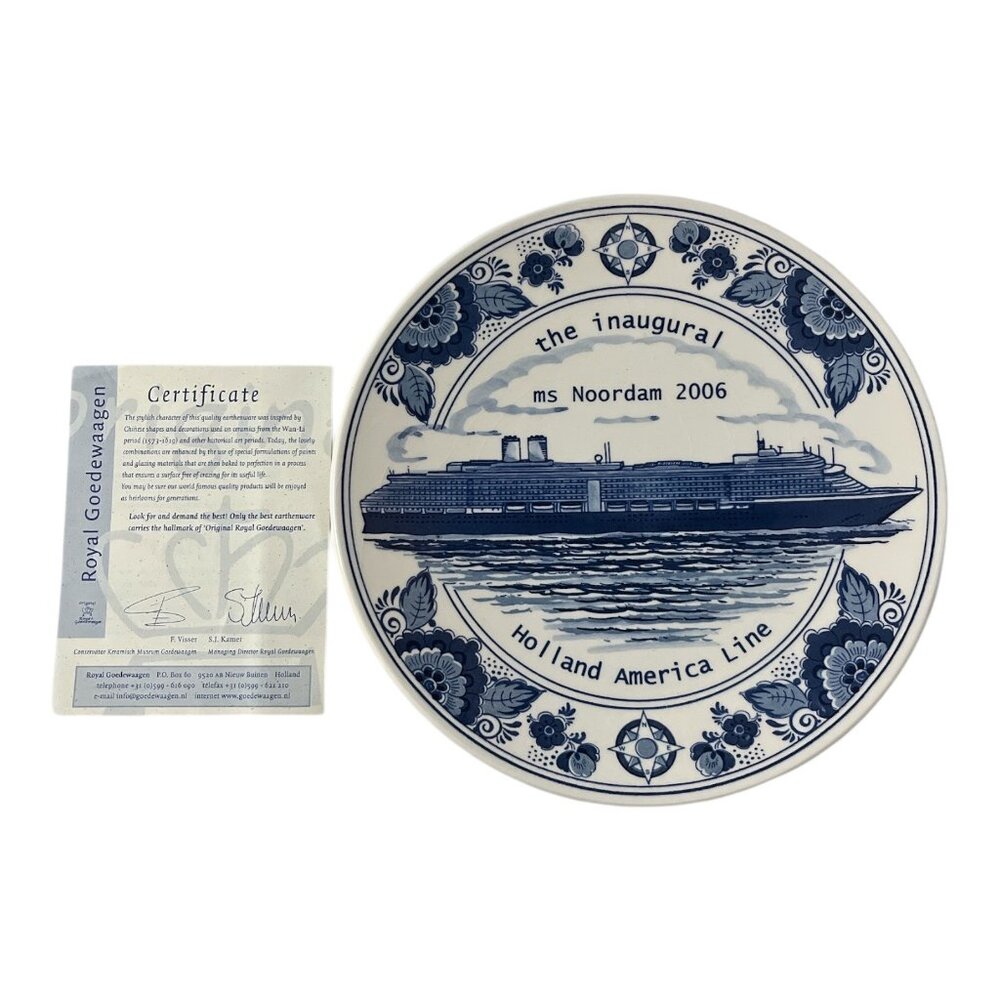 Vintage Royal Goedewaagen Blue Delft MS Noordam Inaugural Plate 2006 Holland Ame